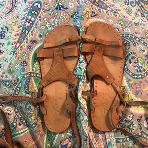 free people stamped leather lace-up sandals